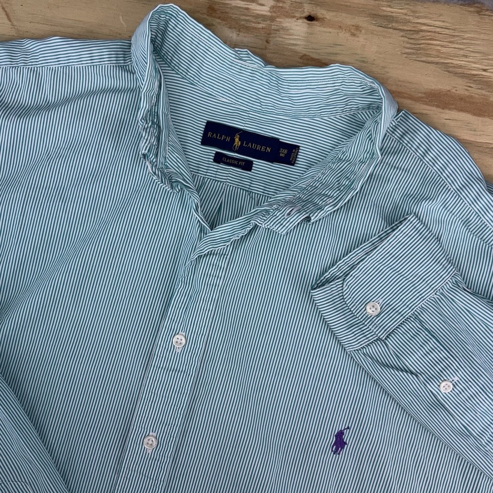 Polo Ralph Lauren 3XL 3XB Long Sleeve Green  Striped Button Down Classic Fit